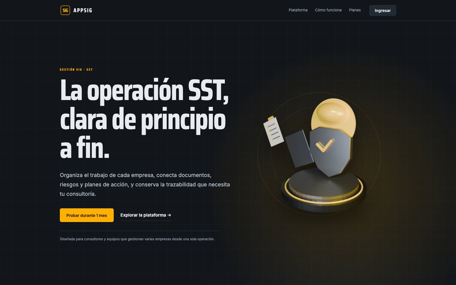 AppSIG — portada de la plataforma en producción.